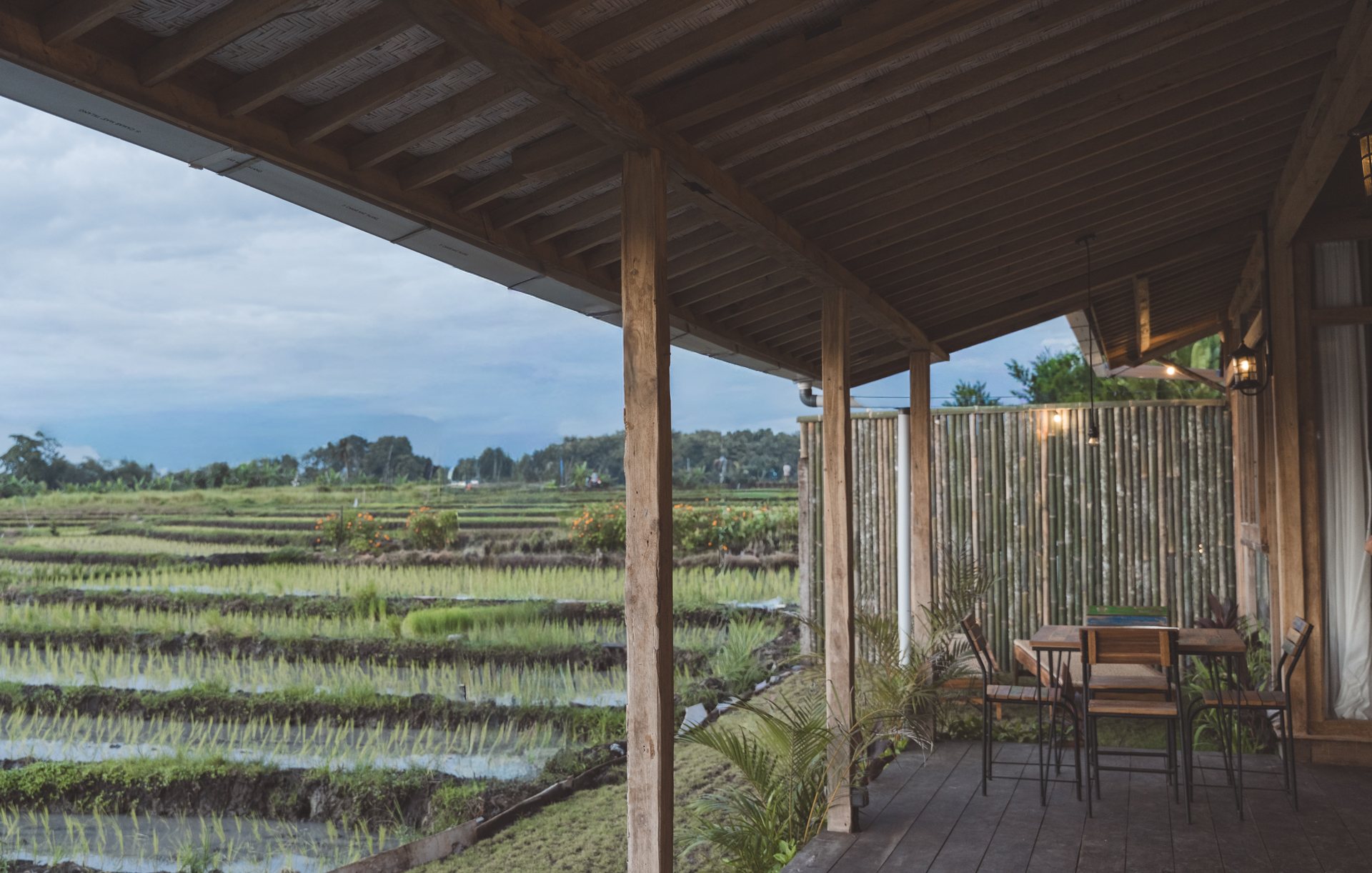 Rumah Pring dining terrace over the rice fields